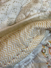 Load image into Gallery viewer, Indian Cotton Hand Block Printed TARLA reversible Kingsize QUILT - in Off White Paisley
