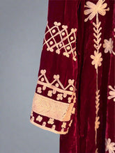 Load image into Gallery viewer, Burgundy Luxe Silk Velvet Embroidered Coat Sizes S,L,XL
