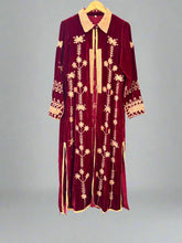 Load image into Gallery viewer, Burgundy Luxe Silk Velvet Embroidered Coat Sizes S,L,XL
