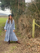 Load image into Gallery viewer, ASHLEY Quilted yoke 70S Vintage style Tassel DRESS In GREEN &amp; White Indian Hand Block size S
