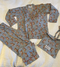 Load image into Gallery viewer, Pale GREY TIGER Print womens cotton PYJAMAS in bag hand block print 100% cotton sizes m
