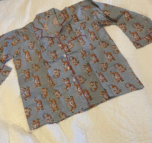 Load image into Gallery viewer, Pale GREY TIGER Print womens cotton PYJAMAS in bag hand block print 100% cotton sizes m
