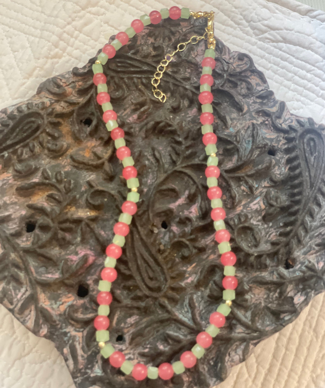 Mix CRYSTAL BEAD Necklace in Pinks and Greens