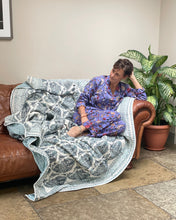 Load image into Gallery viewer, Pale GREY TIGER Print womens cotton PYJAMAS in bag hand block print 100% cotton sizes m
