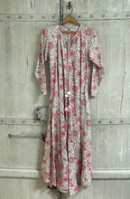 Load image into Gallery viewer, Kaya MAXI DRESS With Tassels Pink and White FLORIBUNDA Print size xL
