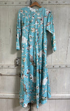 Load image into Gallery viewer, Kaya MAXI DRESS With Tassels, in Pale Blue FLORAL and Birds Print sizes L xl
