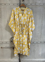 Load image into Gallery viewer, AMI short drawstring Hand Block printed Cotton KAFTAN YELLOW Floral one size
