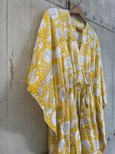 Load image into Gallery viewer, AMI short drawstring Hand Block printed Cotton KAFTAN YELLOW Floral one size
