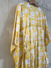 Load image into Gallery viewer, AMI short drawstring Hand Block printed Cotton KAFTAN YELLOW Floral one size
