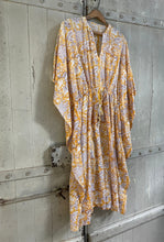 Load image into Gallery viewer, AMI short drawstring Hand Block printed Cotton Kaftan YELLOW one size
