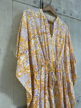 Load image into Gallery viewer, AMI short drawstring Hand Block printed Cotton Kaftan YELLOW one size
