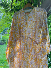 Load image into Gallery viewer, AMI short drawstring Hand Block printed Cotton Kaftan YELLOW one size
