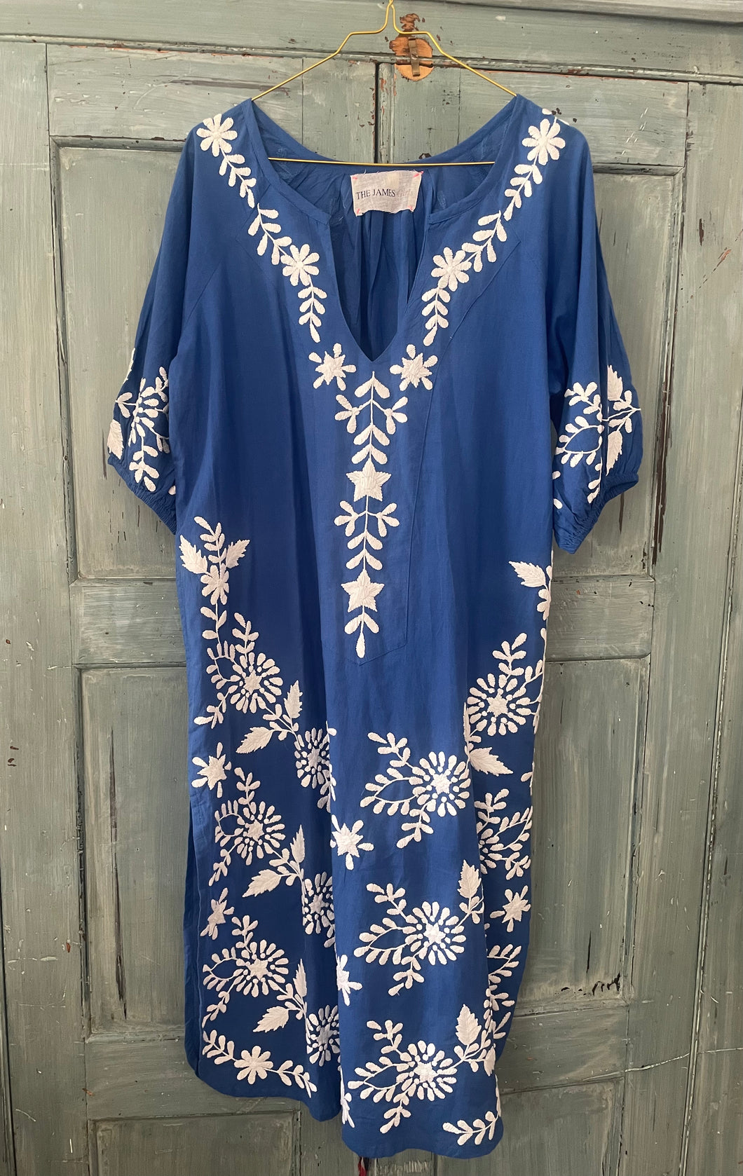 CELESTE Cotton Dress Bright Blue with White size S