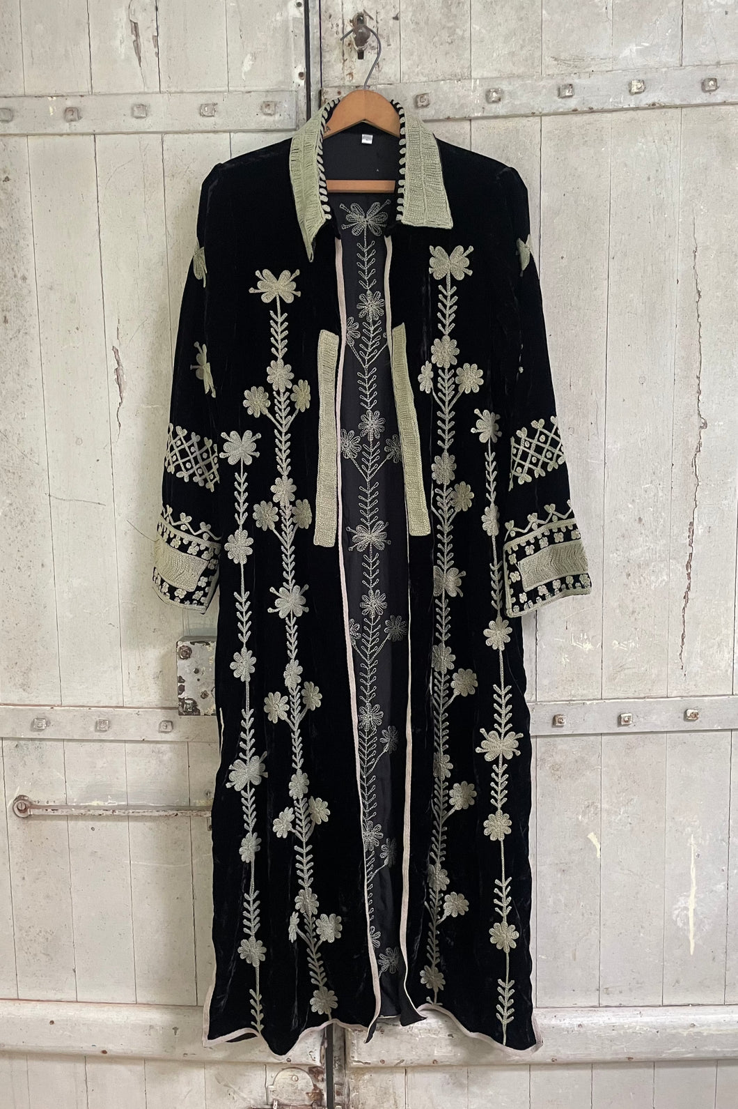 Black Luxe Silk Velvet Embroidered COAT Sizes S M  L XL XXL