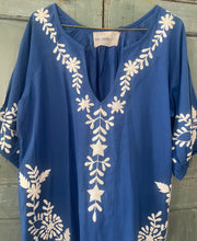 Load image into Gallery viewer, CELESTE Cotton Dress Bright Blue with White size S
