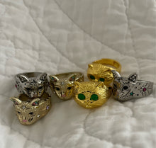 Load image into Gallery viewer, Mystical CAT RINGS in gold or Silver with zirconia gem eyes
