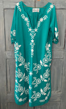 Load image into Gallery viewer, CELESTE Embroidered Cotton Dress Bright Jade Green with White
