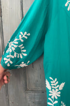 Load image into Gallery viewer, CELESTE Embroidered Cotton Dress Bright Jade Green with White
