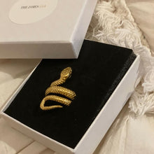 Load image into Gallery viewer, Gold Coiled Spiritual Snake Ring In Stainless Steel With Gold Plating
