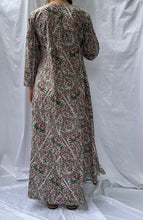 Load image into Gallery viewer, Kaya Maxi dress With Tassels, Indian print Pink And Grey Jaipur Flowers SIZE L
