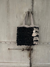 Load image into Gallery viewer, CASABLANCA Moroccan style COTTON Hand  Woven  Boho TOTE Bag in Ecru and Black
