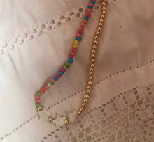 Load image into Gallery viewer, HAPPY MIX Love Beads and STARS rainbow necklace with gold plated beads
