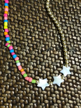 Load image into Gallery viewer, HAPPY MIX Love Beads and STARS rainbow necklace with gold plated beads
