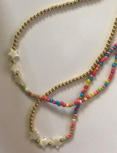 Load image into Gallery viewer, HAPPY MIX Love Beads and STARS rainbow necklace with gold plated beads
