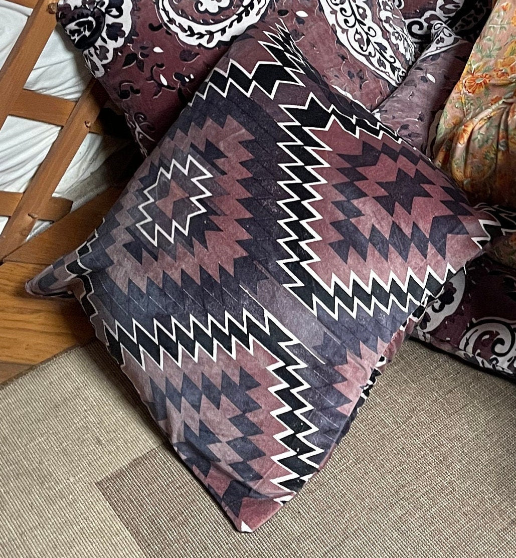 Taupe Brown NAVAHO print large CUSHION COVER cotton velvet 60cm x 60cm