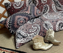 Load image into Gallery viewer, Taupe Brown NAVAHO print long / bolster CUSHION COVER cotton velvet 76cm x 36cm
