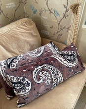 Load image into Gallery viewer, Taupe PAISLEY print long CUSHION COVER / Bolster cotton velvet 76cm x 36cm
