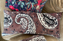 Load image into Gallery viewer, Taupe PAISLEY print long CUSHION COVER / Bolster cotton velvet 76cm x 36cm
