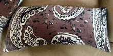 Load image into Gallery viewer, Taupe PAISLEY print long CUSHION COVER / Bolster cotton velvet 76cm x 36cm
