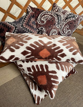 Load image into Gallery viewer, CREAM and Browns IKAT print long CUSHION cover / Bolster cotton velvet 76cm x 36cm
