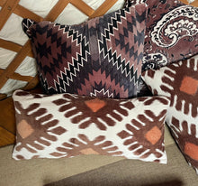 Load image into Gallery viewer, CREAM and Browns IKAT print long CUSHION cover / Bolster cotton velvet 76cm x 36cm
