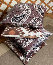 Load image into Gallery viewer, CREAM and Browns IKAT print long CUSHION cover / Bolster cotton velvet 76cm x 36cm
