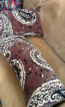 Load image into Gallery viewer, Taupe PAISLEY print long CUSHION COVER / Bolster cotton velvet 76cm x 36cm
