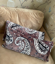 Load image into Gallery viewer, Taupe PAISLEY print long CUSHION COVER / Bolster cotton velvet 76cm x 36cm
